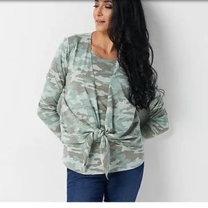 Belle by Kim Gravel Printed Slub Knit Shrug and Tank Set in Camo - Size …